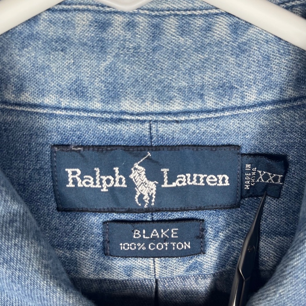 Ralph Lauren Blake Denim Shirt Mens XXL Blue Long Sleeve Button Down Pony VTG - Picture 5 of 8
